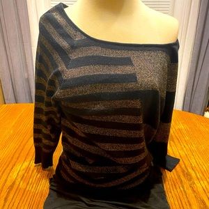 Mixed Striped Metallic Off the Shoulder Sweater